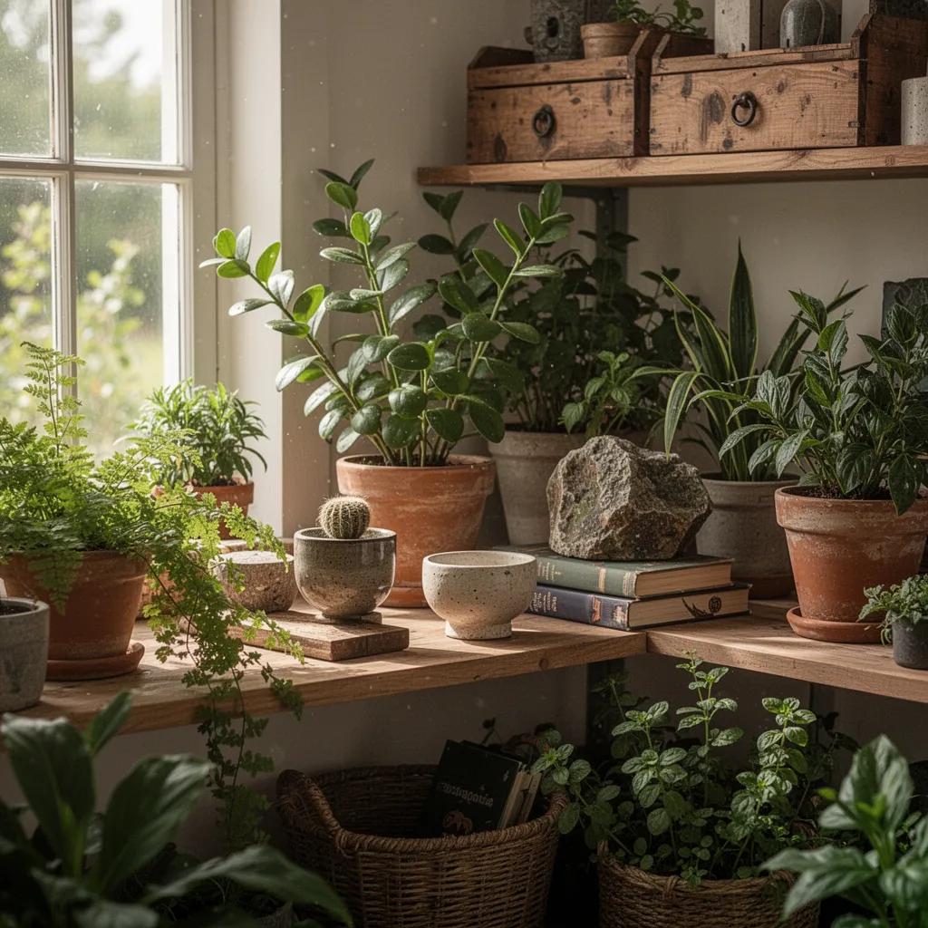 Salon de jardin en terrasse, tables et chaises empilées, sans décor spécifique